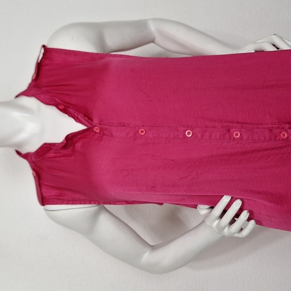 Pink Silky Button Front Coquette Romantic Barbiecore Side Slit Shirt Maxi Dress - Picture 2 of 9